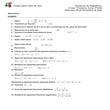 2016.17. diagnóstico 3ºeso. 1º trimestre