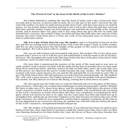 2016.09.21 - The Word of God at the feast of the Birth of the Lord’s Mother