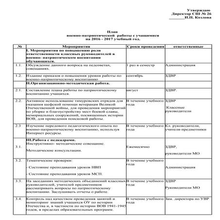 план военно патриотической работы 2016-2017 | PDF