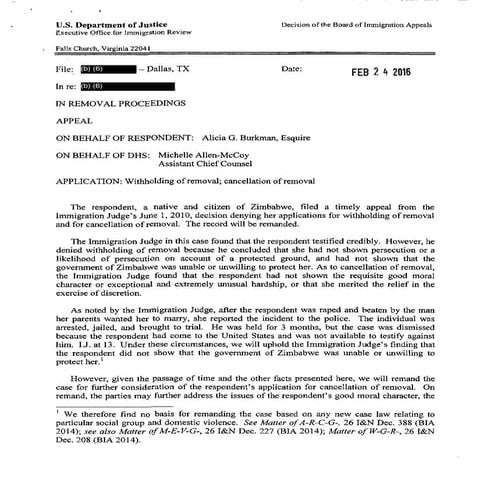 BIA Remands of Immigration Judge Michael Baird from 01/01/2014 to 05/26/2016