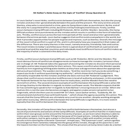 Holes Essay Exemplar - Louis Sachar's views on Conflict