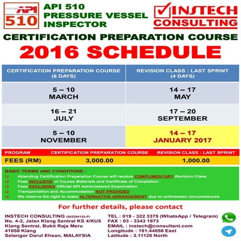 2016 : API 510 Pressure Vessel Inspector Certification Preparation Course