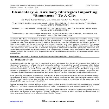 Elementary & Auxiliary Strategies Imparting Smartness to a city