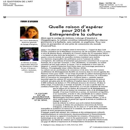 Quelle raison d'espérer pour 2016 ? Entreprendre la culture (Le Quotidien de ...
