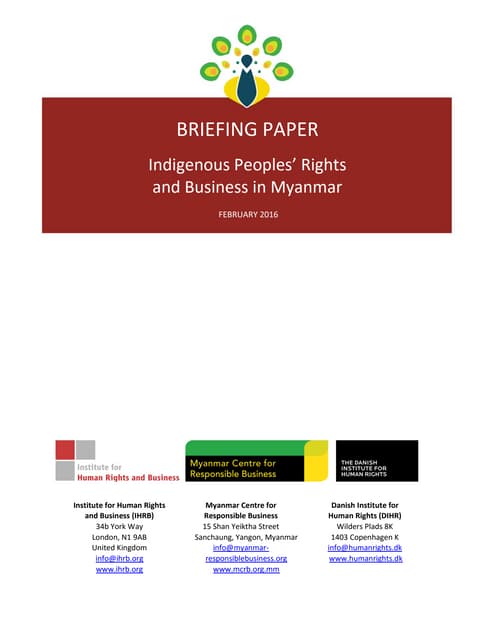 BRIEFING PAPER   Indigenous Peoples’ Rights   and Business in Myanmar -ENGLISH VERSION