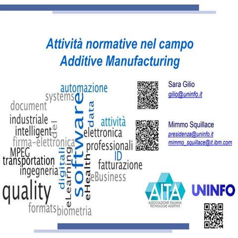 Attività normativa nel campo delle Additive Manufacturing