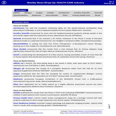 Weekly Health Care News No.2 (2016-03-13) 