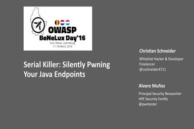 Serial Killer - Silently Pwning your Java Endpoints // OWASP BeNeLux Day 2016