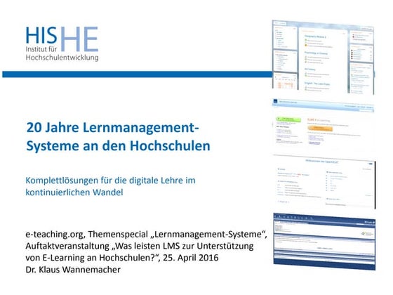 Was leisten LMS zur Unterstützung von E-Learning an Hochschulen? (Slides Dr. ...