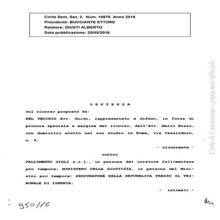 Cassazione Civile Sent. Sez. 2 Num. 10876 Anno 2016