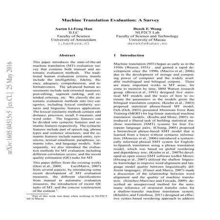 Machine translation evaluation: a survey