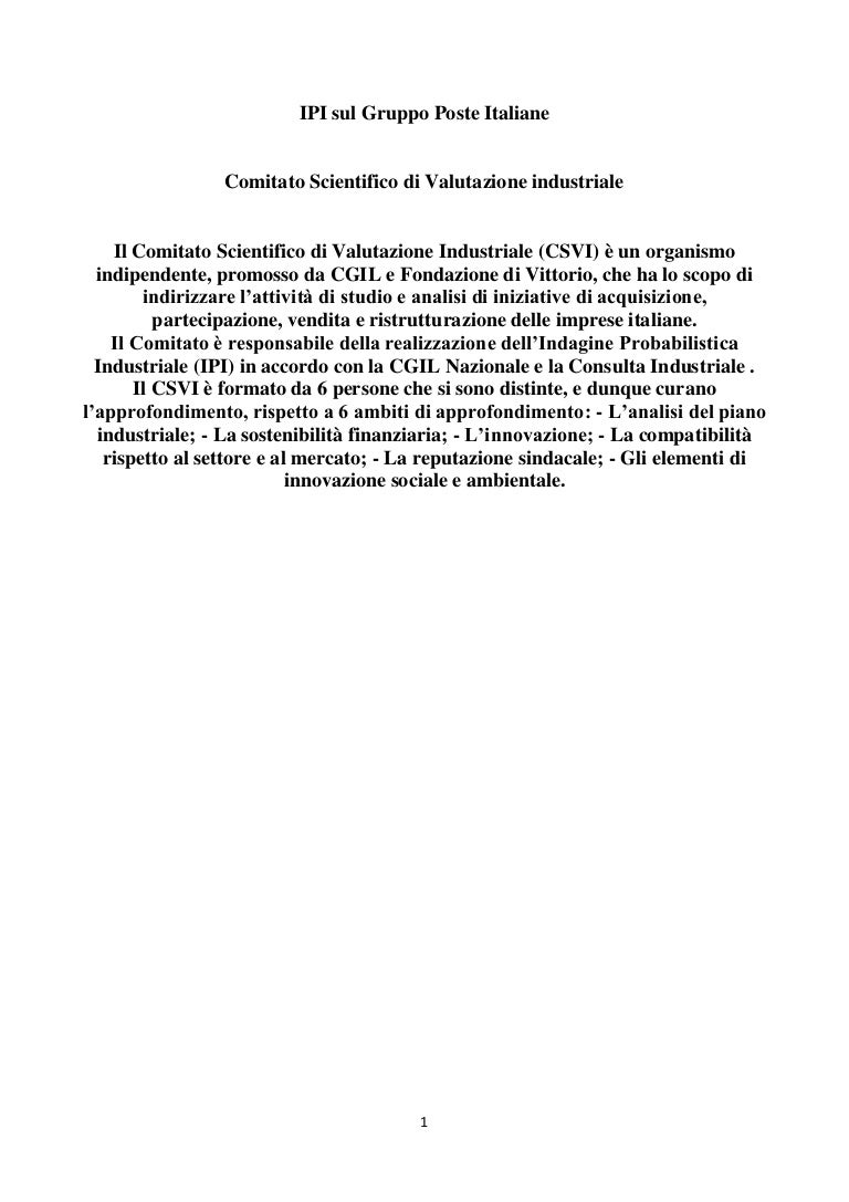 Report Comitato Scientifico Valutazione Industriale