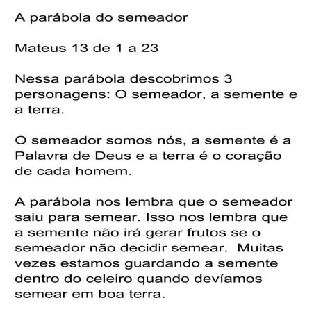 A parábola do semeador - roteiro da célula
