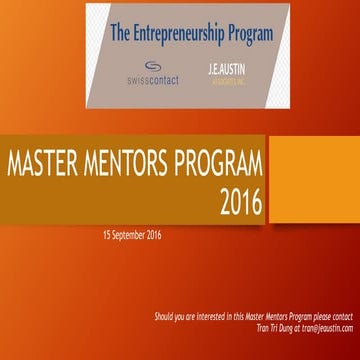 SECO Entrepreneurship Program: Master Mentors Program