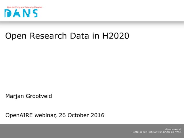 OpenAIRE webinar on Open Research Data in H2020 (OAW2016)