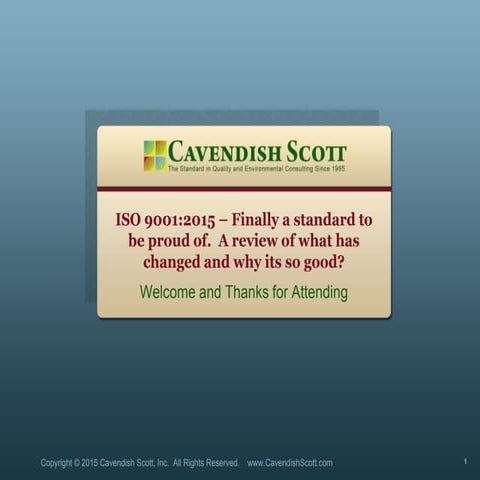 ISO 9001:2015 Review and Why It Is Good (10/28/16)