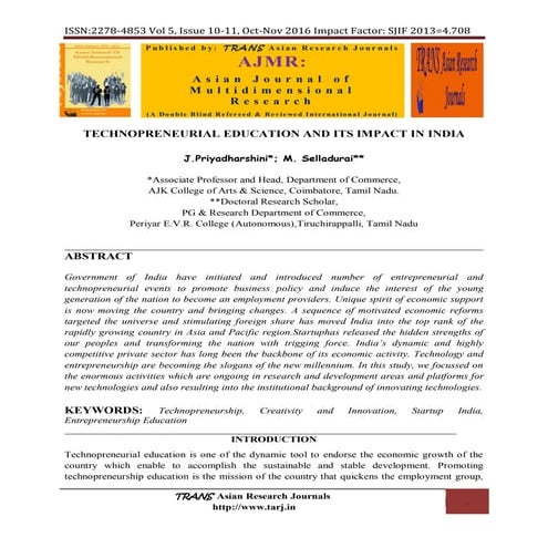 Tecnopreneurial Education and its impact in India