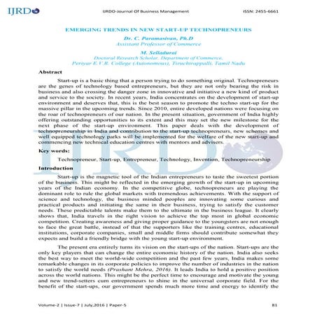 Emerging Trends in New Start up Technopreneurs