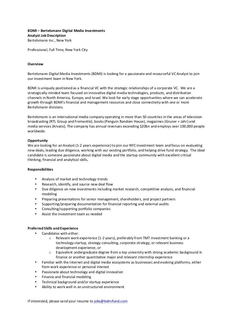 Fund Management Analyst Job Description - Financial Analyst Job Description : Fund analyst job description template.