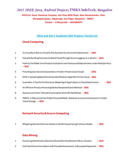 IEEE 2015 ME/M.TECH projects for CSE | PDF