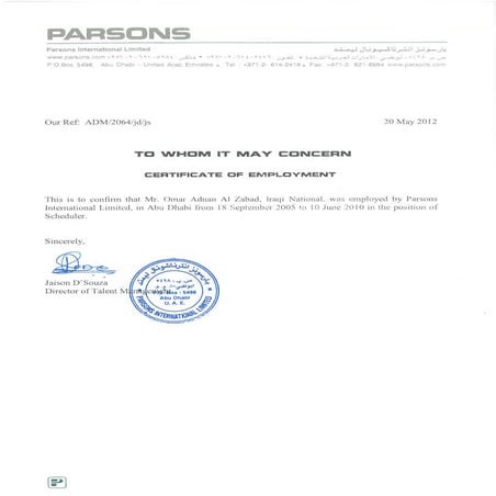 Parsons _ Experience Certificate