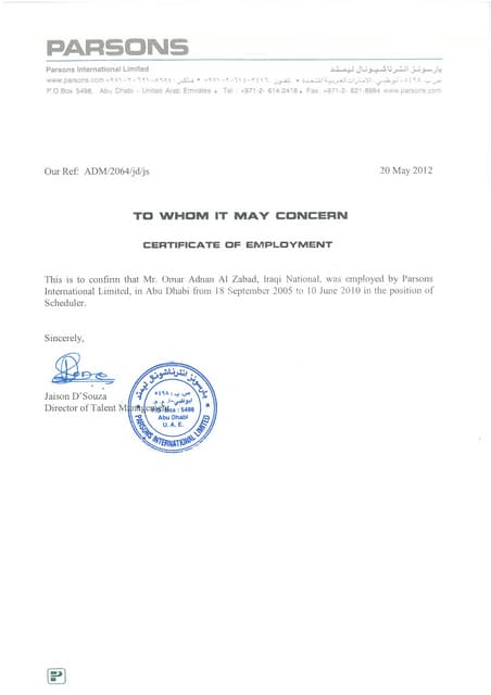 Parsons _ Experience Certificate