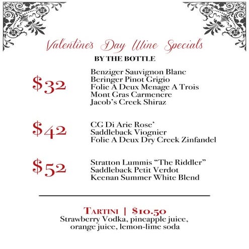 Valentine's Day Wine Menu