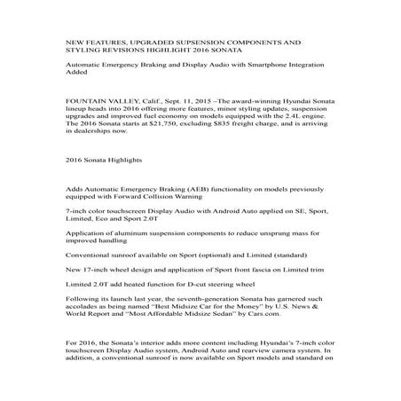 2016 Hyundai Sonata press release | DOC