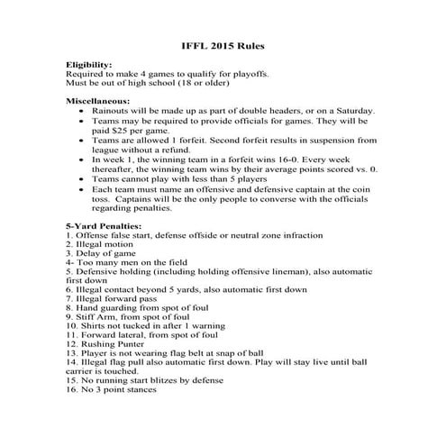 2015 IFFL Rules