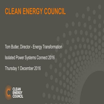 Flinders Island Isolated Power System (IPS) Connect 2016 T BUTLER CEC