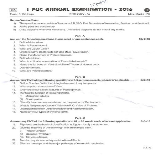 Karnataka PUC Question Papers