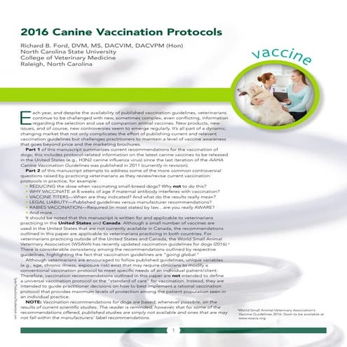 2016 Canine Vaccination Protocols | PDF