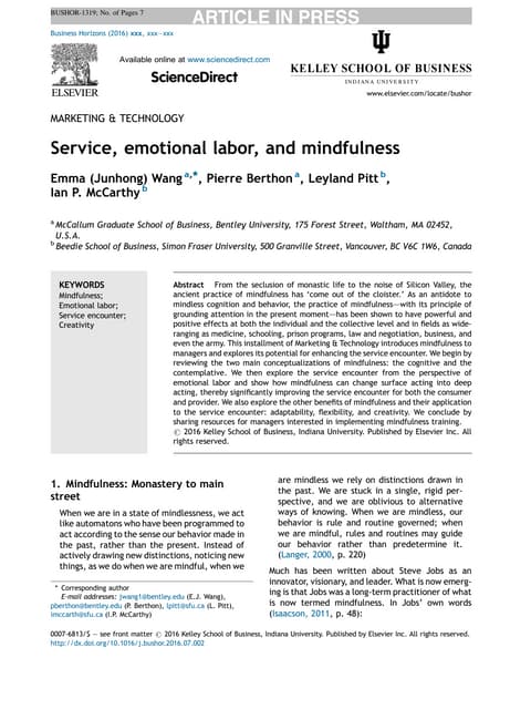 Service encounters, emotional labor, and mindfulness