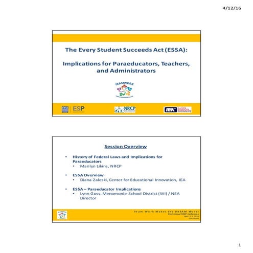 ESSA Implications for Paraeducators, Administrators and Teachers