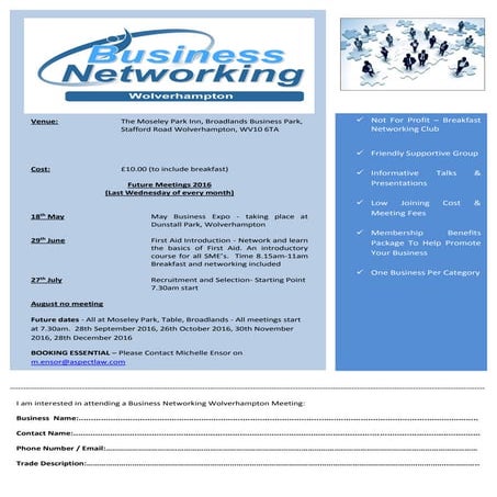 Business Networking Wolverhampton 2016 planner  