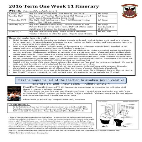 2016 term one week eleven itinerary
