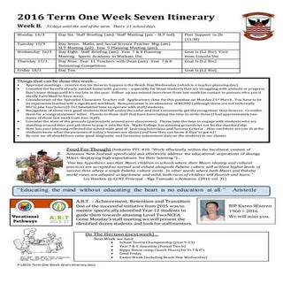 2016 term one week seven itinerary