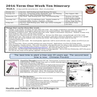 2016 term one week ten itinerary