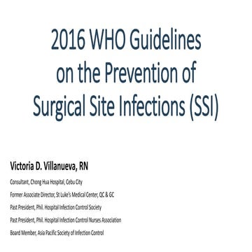 2016 WHO Guidelines on the Prevention of Surgical Site Infection (SSI)