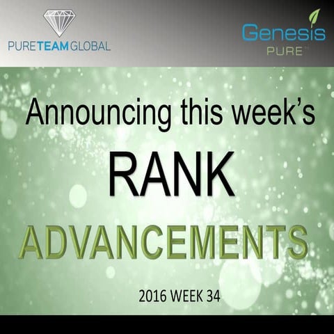 Pure Team Global - Genesis Pure Rank Advancements 2016 Week 34