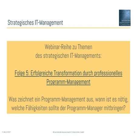 Erfolgreiche Transformation durch professionelles Programm-Management