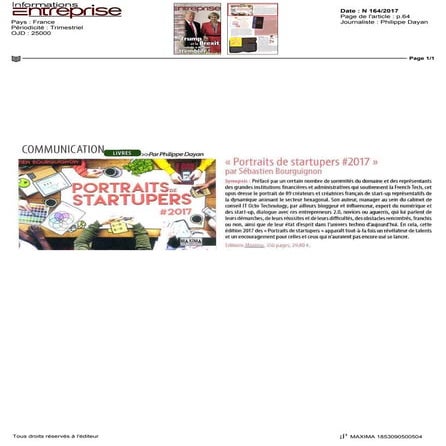 Portraits de startupers - édition 2017 dans "Informations Entreprise n° 164"