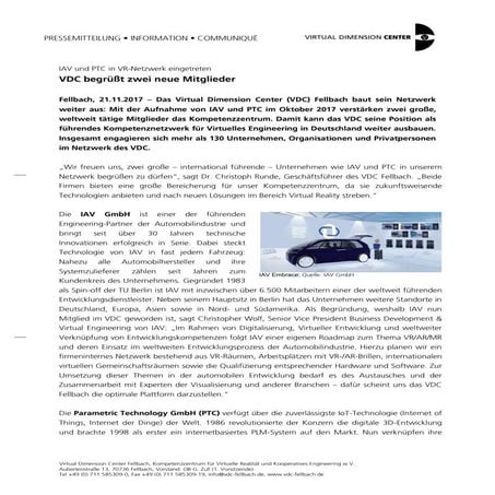 2017-11 Pressemeldung: VDC begrüßt zwei neue Mitglieder