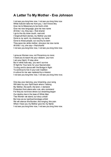 a letter to my mother by eva johnson letter to my mother