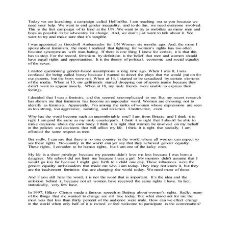 Emma Watson - transcript - today we are launching a campaign called he forshe