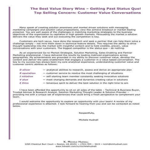 2017 - Michele Hudnall Letter and Resume