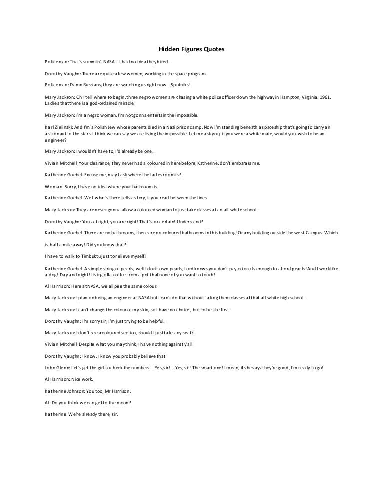 Hidden Figures Key Quotes For Essay Writing