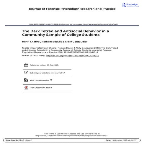 2017 - The Dark Tetrad and Antisocial Behavior in a Community Sample of ...