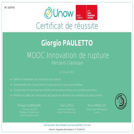 Giorgio Pauletto - Innovation de rupture - MOOC Unow