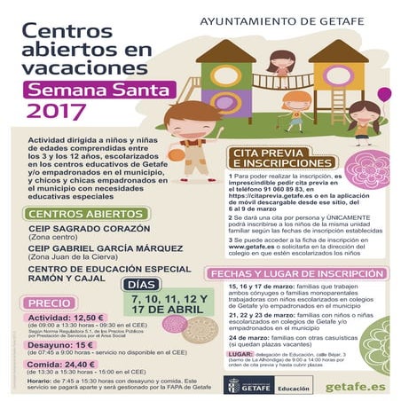 CENTROS ABIERTOS EN SEMANA SANTA 2017